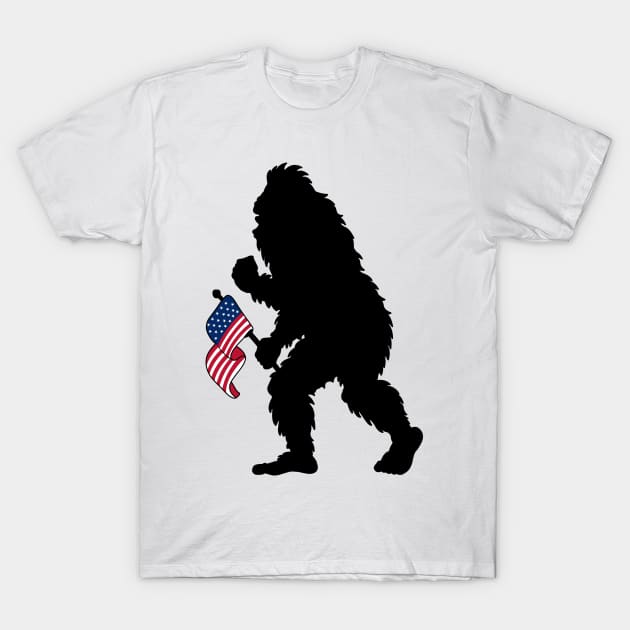 Bigfoot 4th Of July American Flag Silhouette T-Shirt by Tesszero